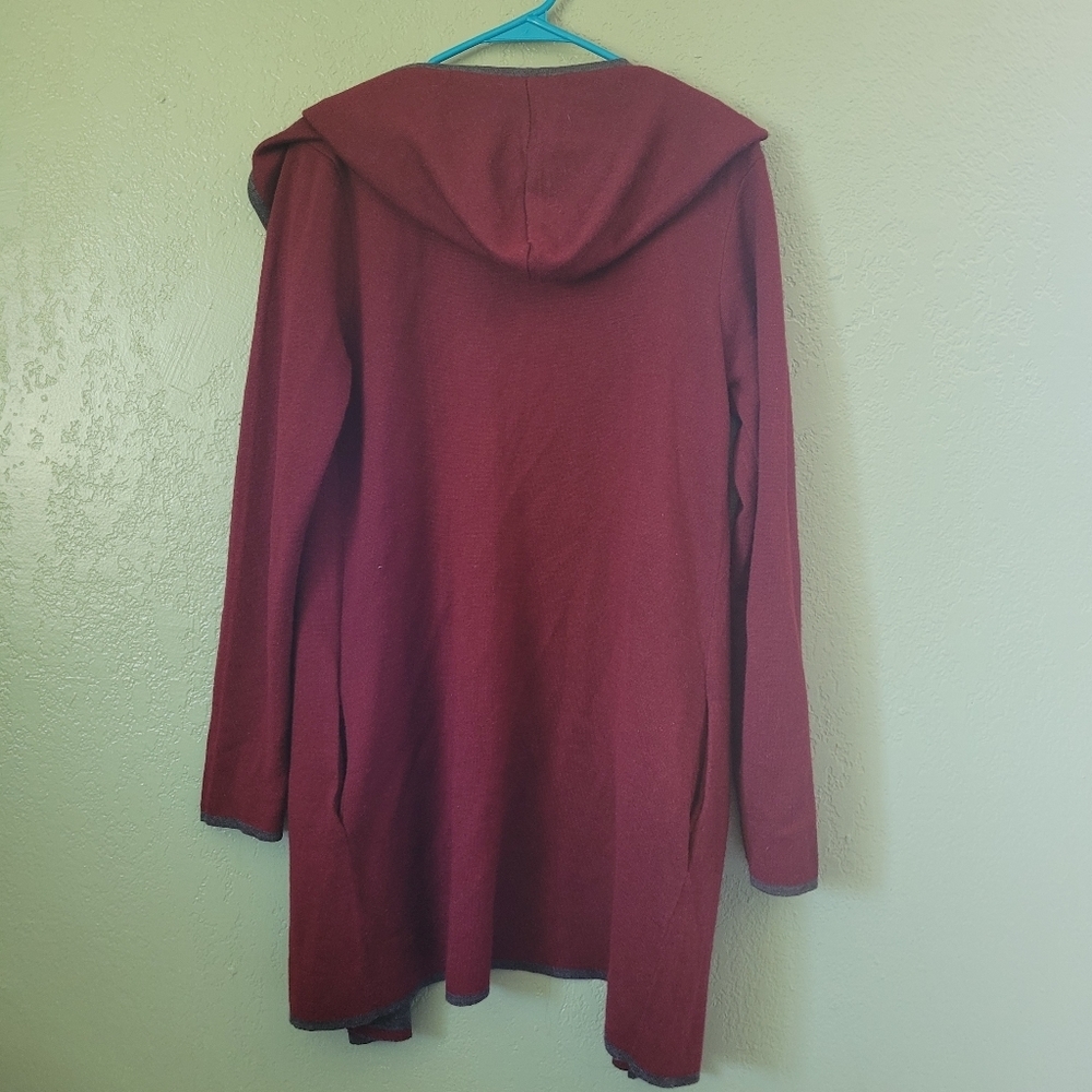 BNCI Burgundy & Grey Open Hooded Cardigan Size M - Picture 4 of 7